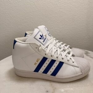 Adidas Pro Model Boys Size 6.5Y White Blue Athletic Leather Shoes‎ Sneakers